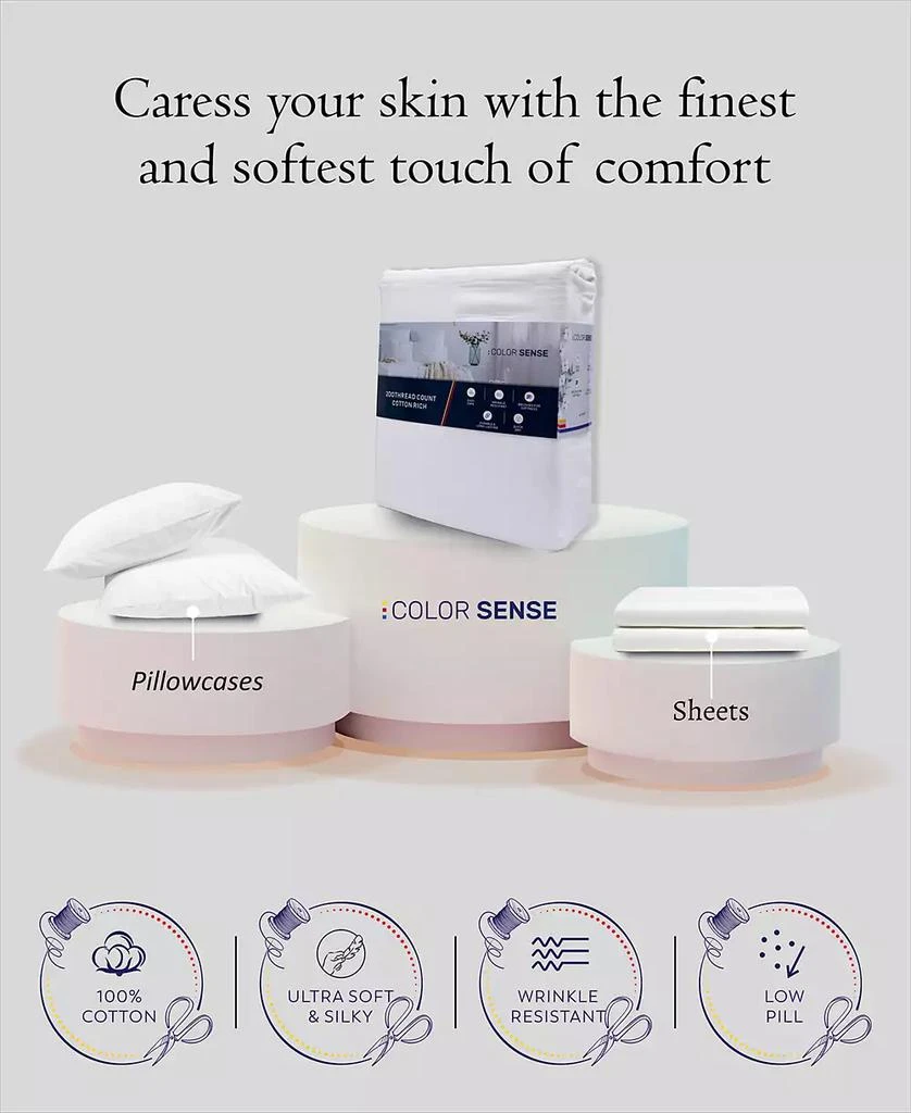 Color Sense 300 Thread Count 100% Cotton Sateen 3-Pc. Sheet Set, Twin 6