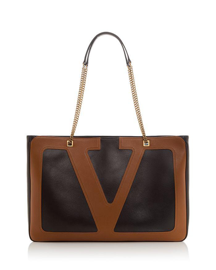 トートバッグ Valentino Garavani Vlogo Side Shopping Bag VLogo Side leather shopper in brown - Valentino Garavani