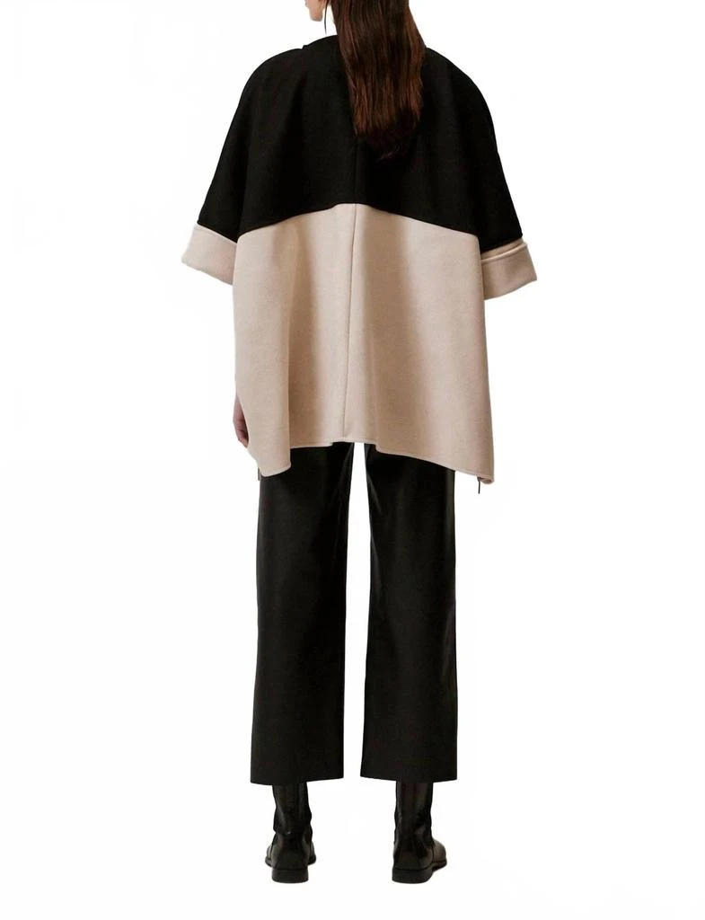 Touche Prive Two Tone Zip-Side Oversized Poncho Jacket In Black / Beige 2