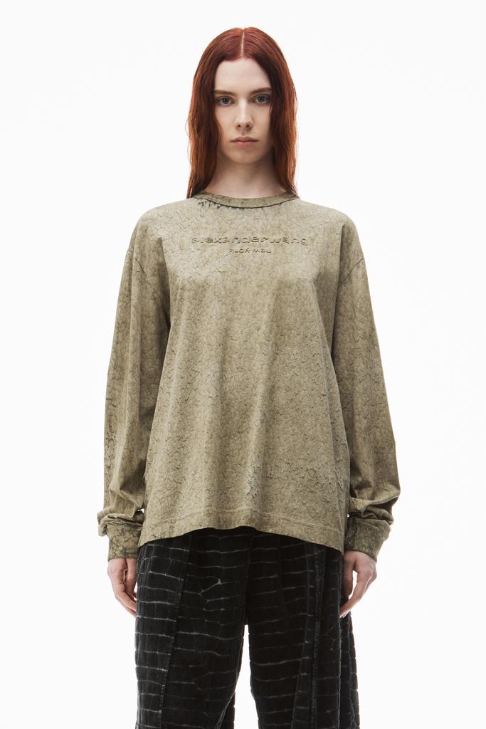 Alexander Wang Logo Embossed Splatter Wash Long sleeve tee in Cotton Hemp Jersey