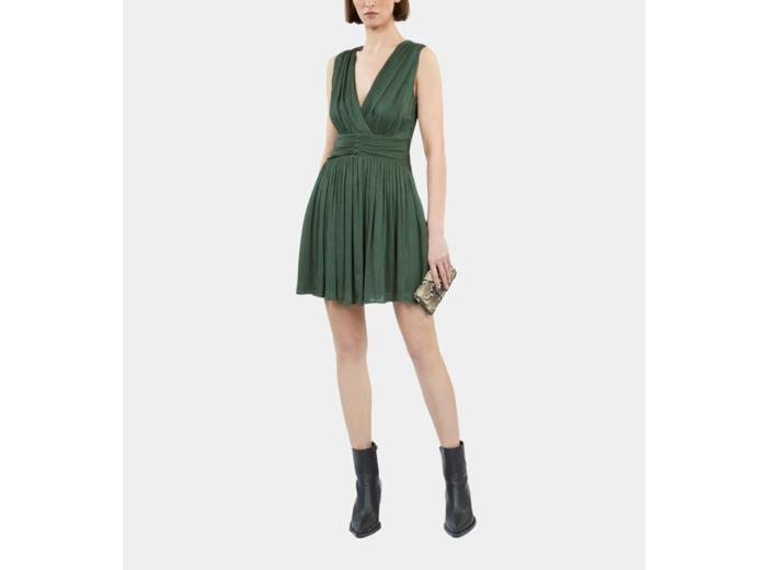 The Kooples Robe Courte Tissu Crinkle Verte Femme