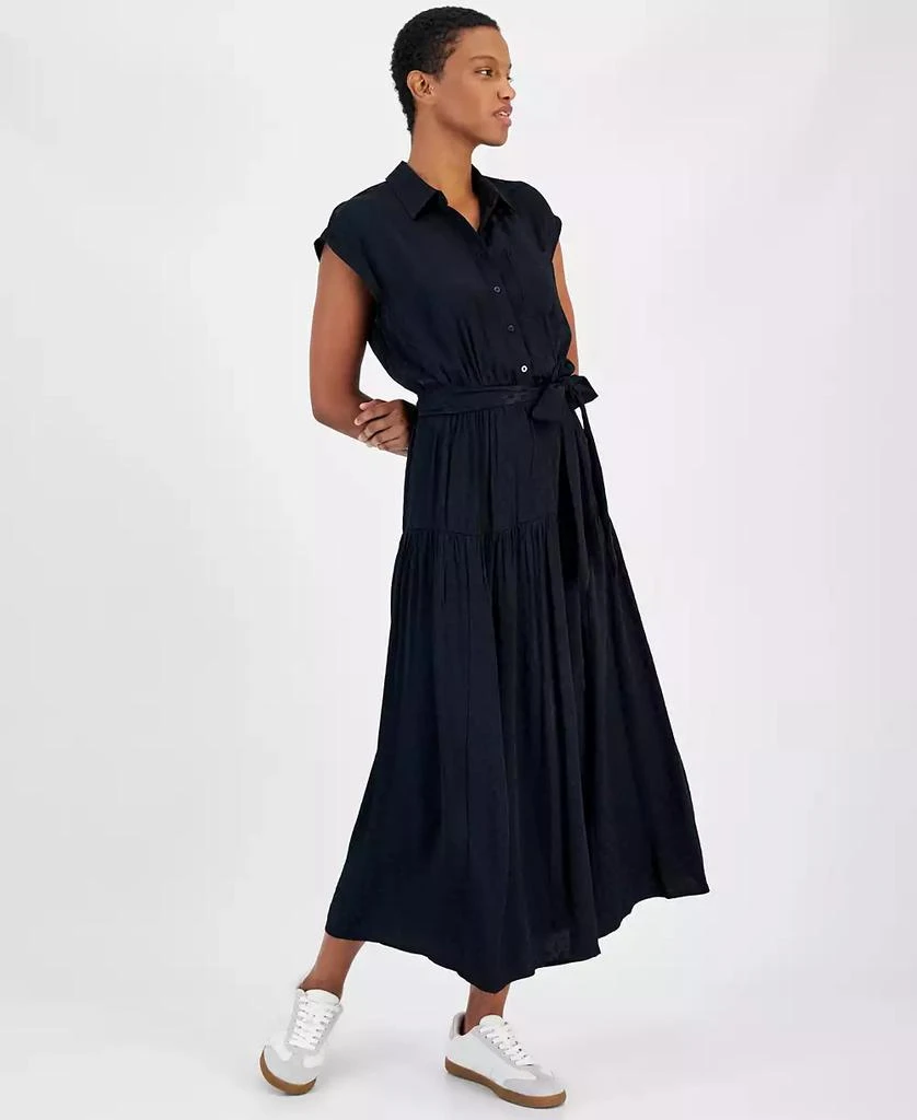 On 34th Women's Tonal Jacquard Cap-Sleeve Midi Shirtdress, Created for Macy's 1