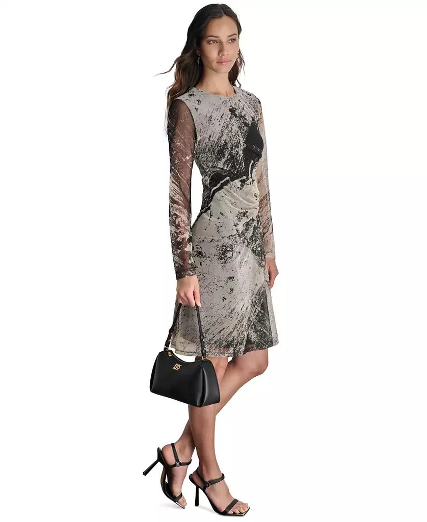 DKNY Women's Printed Long-Sleeve Side-Ruched Dress 3