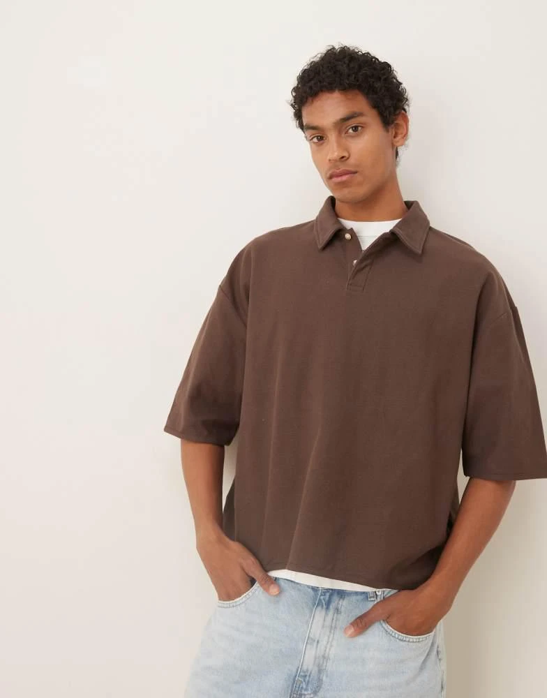 ASOS ASOS DESIGN oversized boxy polo with elasticated hem in brown 1