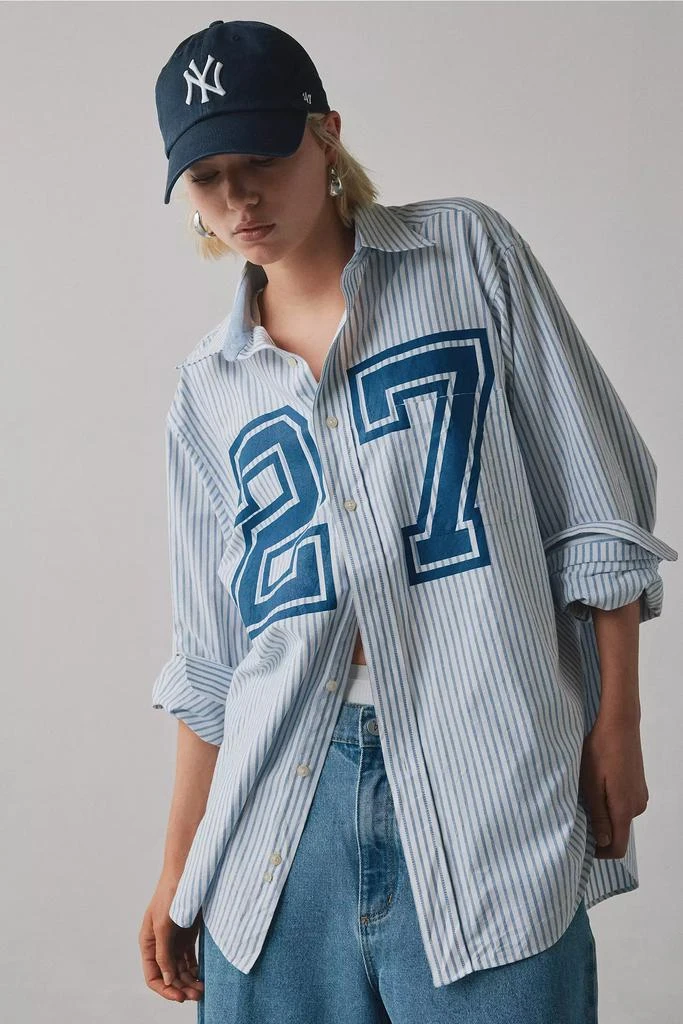 Urban Renewal ReMADE By UO Jersey Number Graphic Button-Down Shirt 1