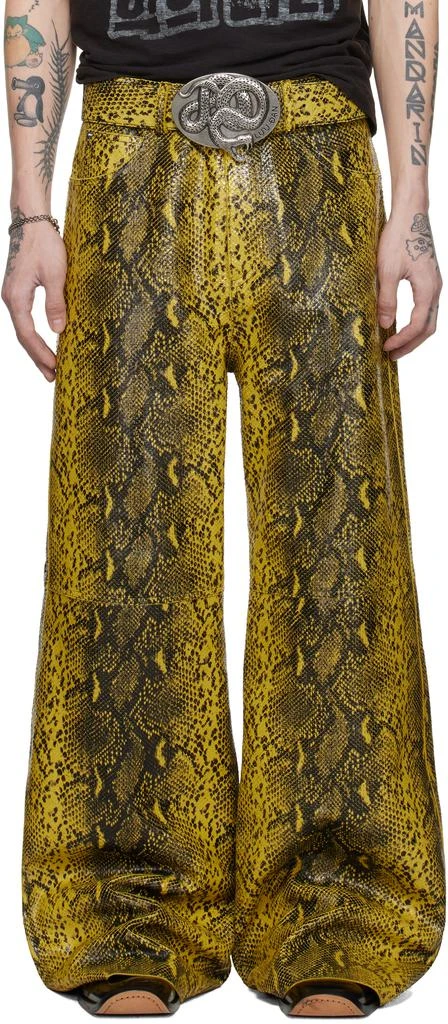 LU'U DAN Black & Yellow 'Year of the Snake' Phat Leather Pants 1