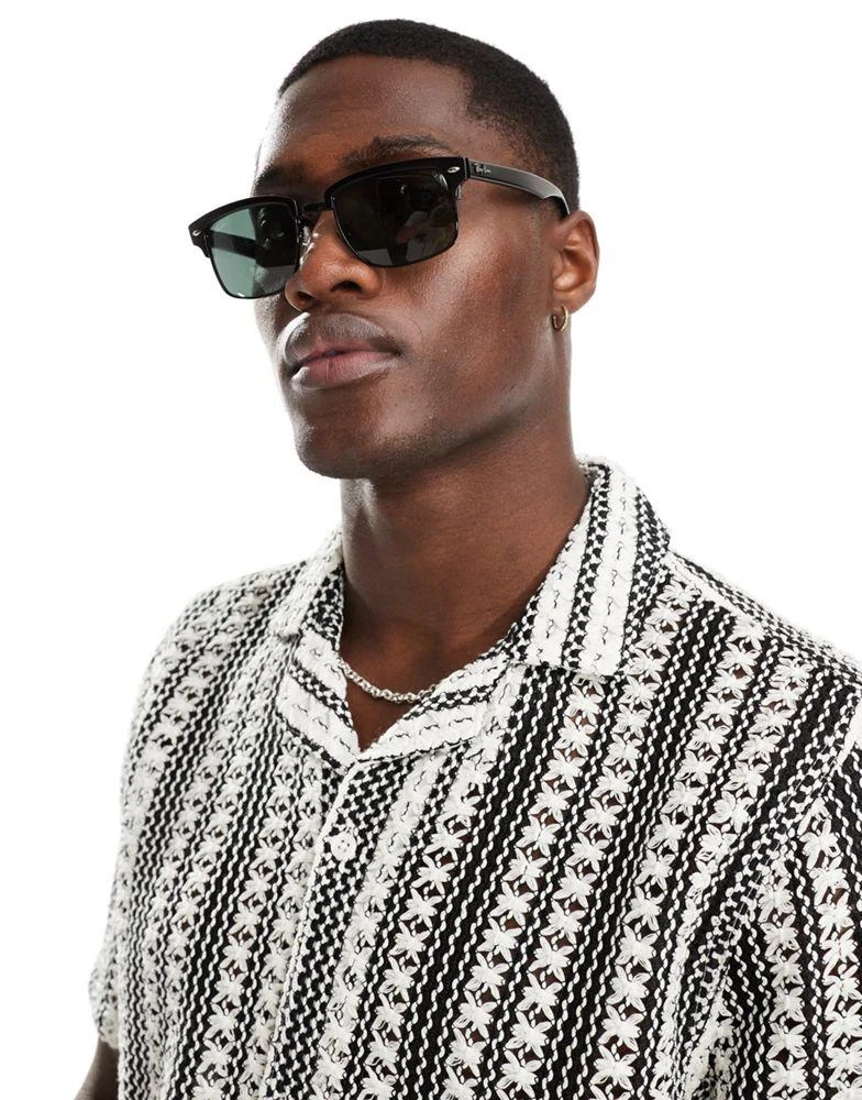 HOLLISTER Hollister short sleeve revere collar stripe crochet shirt in black/white 4