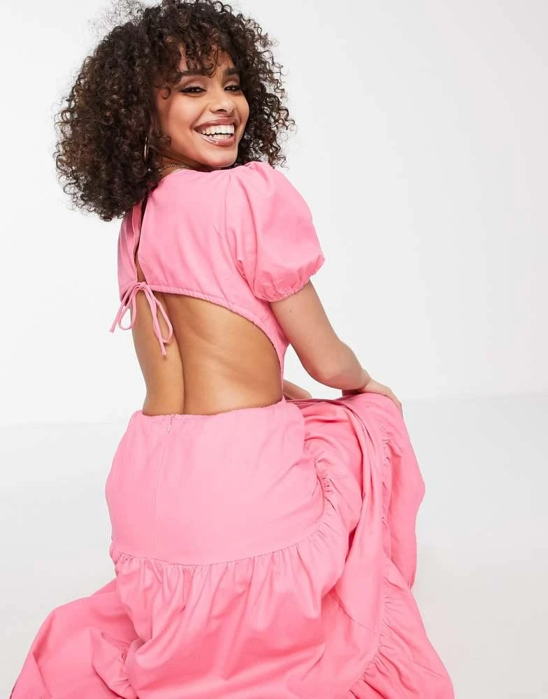 Parallel Lines Parallel Lines open back tiered maxi dress in Fuchsia - Fuchsia - UK 16
