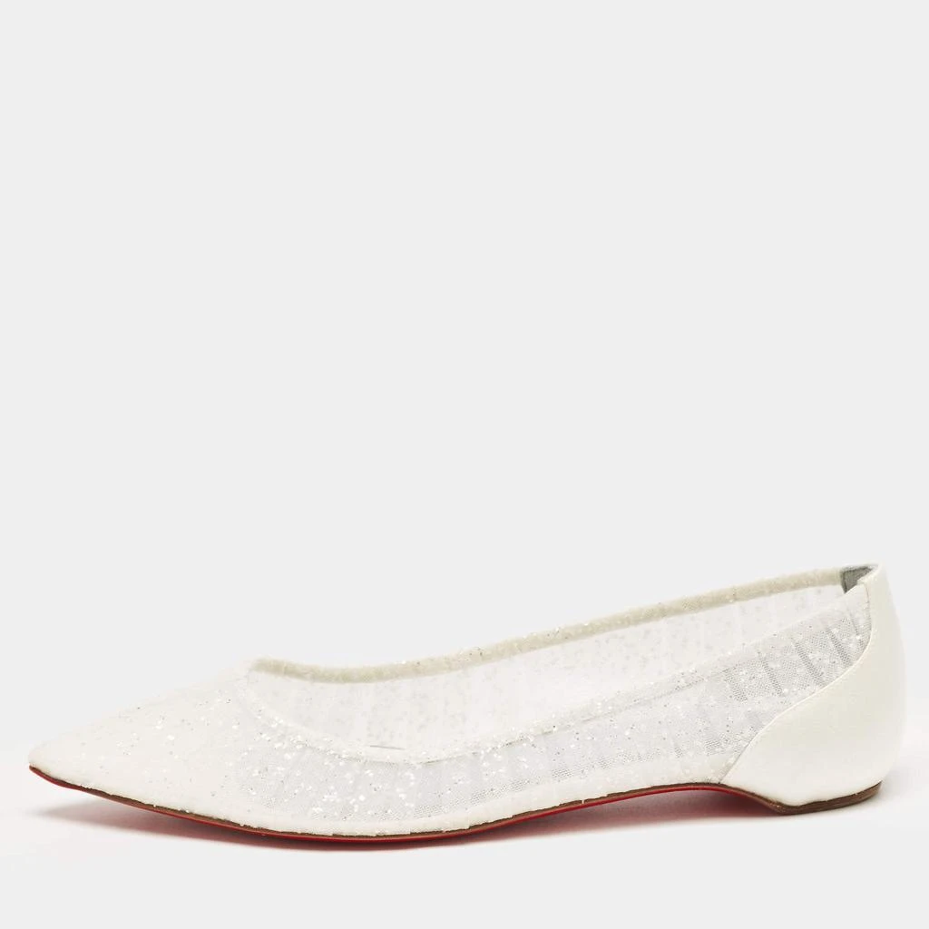 Christian Louboutin Christian Louboutin White Glitter Tulle Fabric and Satin Kate Ballet Flats Size 36.5 1