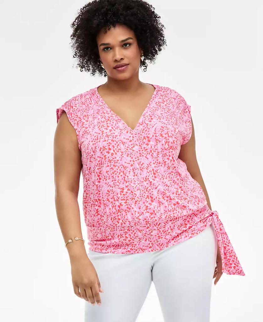 INC International Plus Size Printed Side-Tie Cap-Sleeve Surplice Top, Exclusively at Macy's