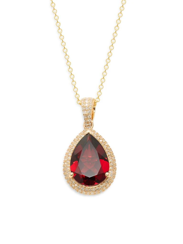 Effy 14K Yellow Gold, 0.33 TCW Diamond 
Garnet Pear-Shape Pendant Necklace