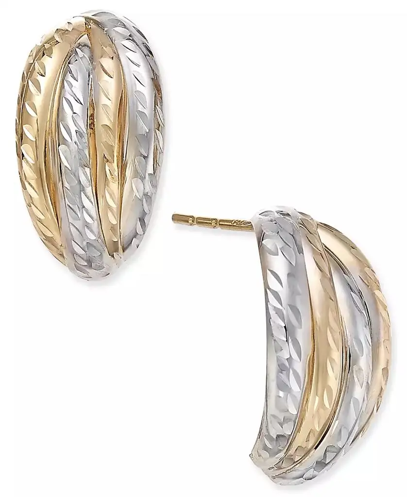 Macy's Two-Tone Textured Stud Earrings in 10k Yellow and White Gold