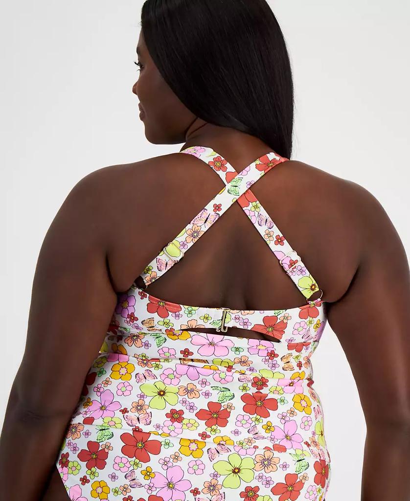 California Waves Salt + Cove Trendy Plus Size Floral-Print Molded-Cup Tankini Top, Created for Macy's
