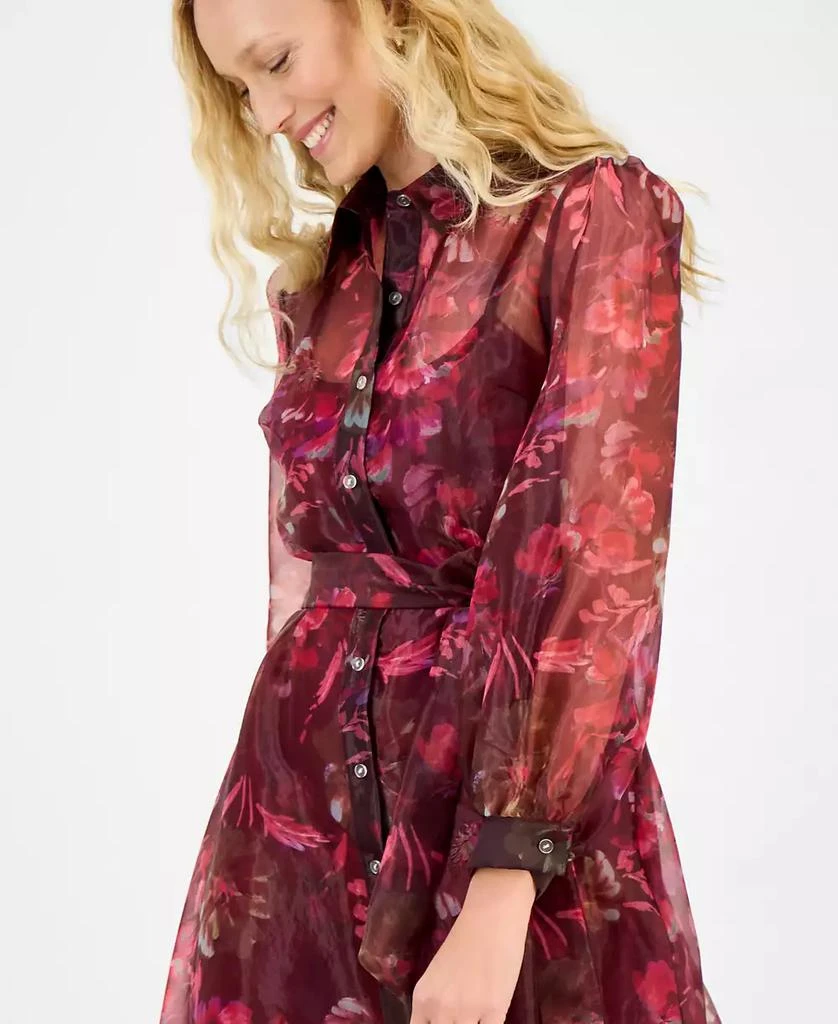 julia jordan Women's Printed Button-Front Long-Sleeve Gown 4