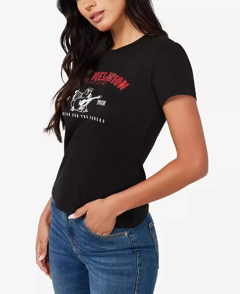 True Religion Women's Crystal Arch Logo Slim Crew Neck Tee 3