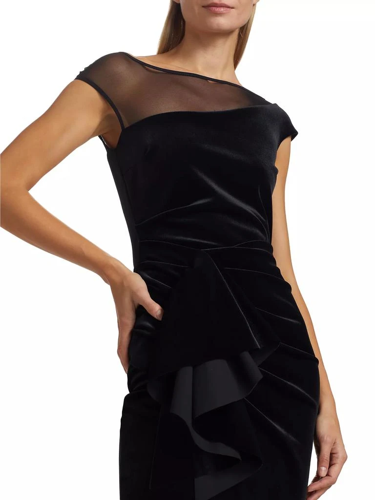 Chiara Boni Aroma Illusion Velvet Ruffled Sheath Gown 6