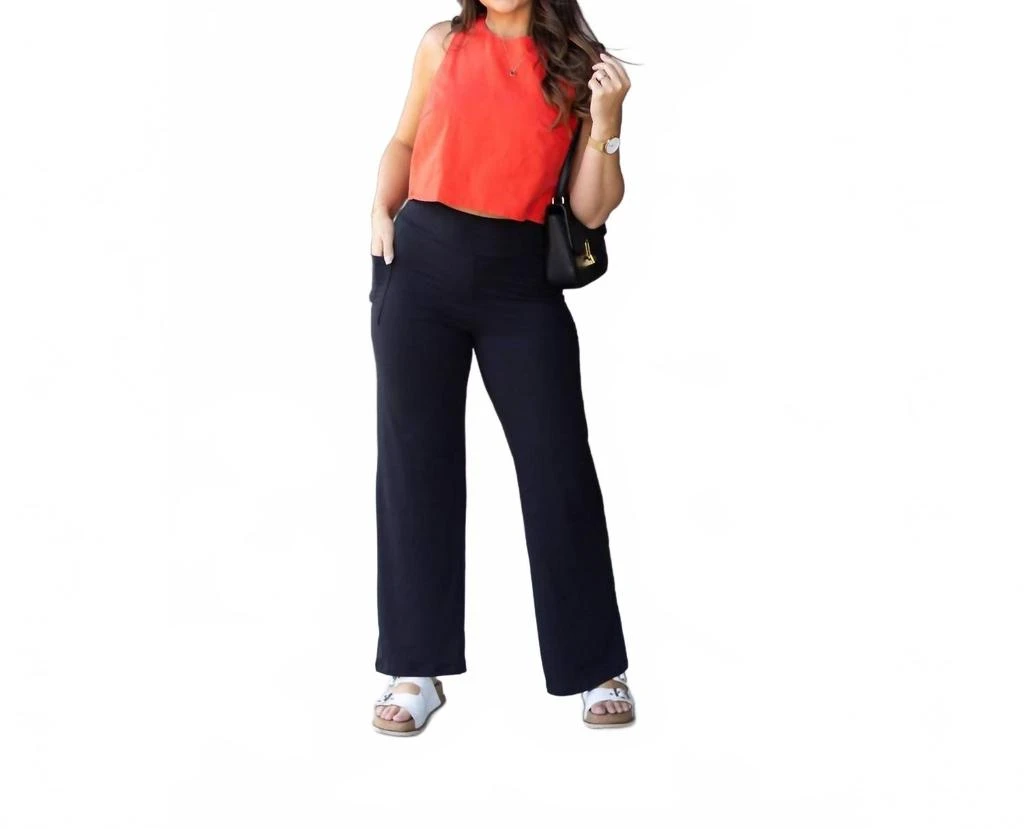 Janie and Jack Brooke Wide Leg With Pockets Luxe Leggings In Black