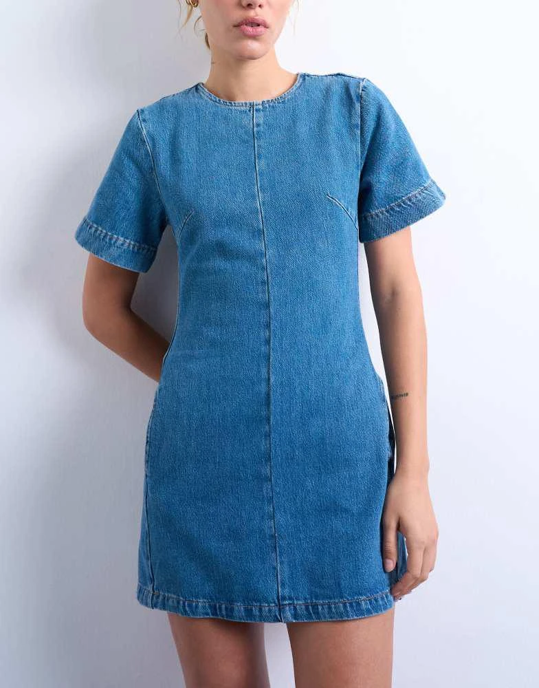 Topshop Topshop denim short sleeved structured mini dress in mid blue -  Dresses & Skirts - Free Shipping - BeyondStyle