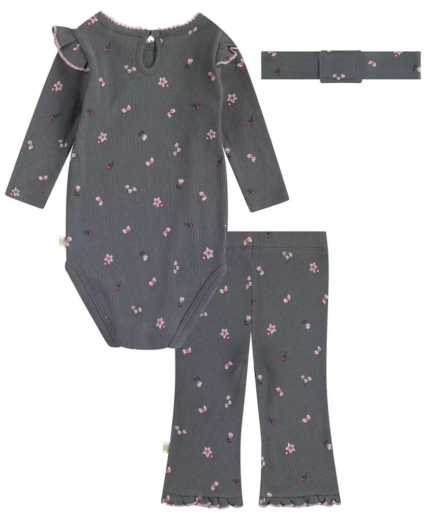 Huggies Baby Girls Rib Bodysuit, Headband and Pants 3-Piece Set 2