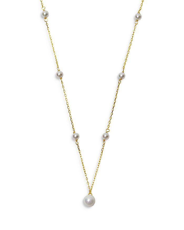 Argento Vivo Cultured Freshwater Pearl Station Pendant Necklace in 18K Gold Plated Sterling Silver, 16"-18"