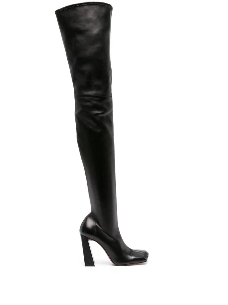 Amina Muaddi THIGH HIGH LEATHER HEEL BOOTS 1