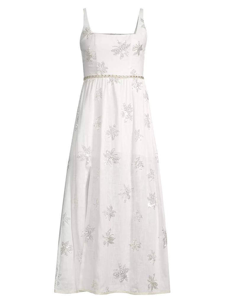 Waimari Lucid Dreams Olivia Floral Sequined Linen-Blend Fit & Flare Midi-Dress