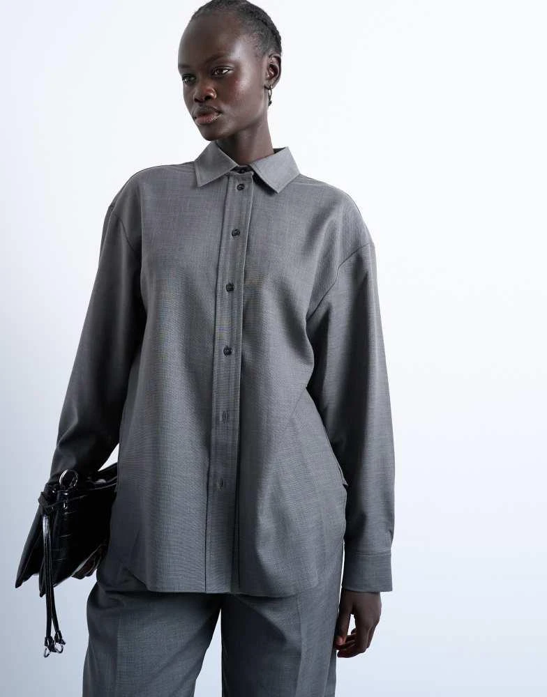 Topshop co ord oversized asymmetric tailored shirt in grey  On Sale Now  with Up to 40% Off | Discover Exclusive Deals & Savings at BeyondStyle   Authentic Topshop Home|women with Limited-Time