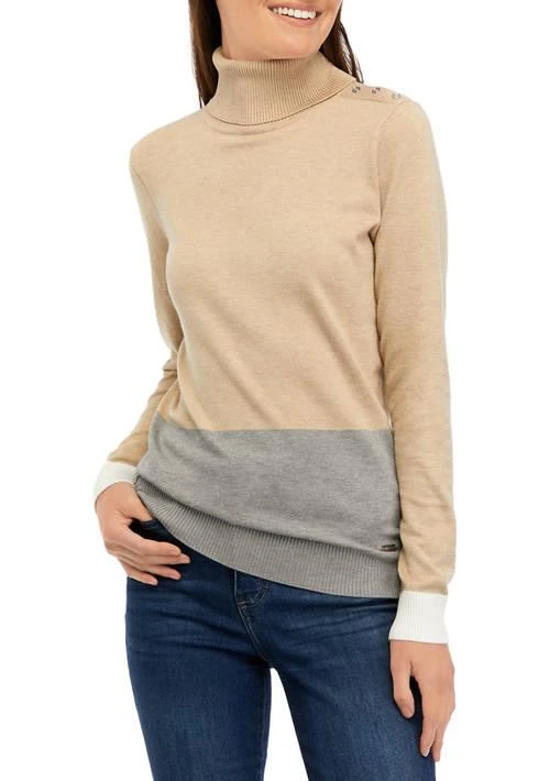 Calvin Klein Klein Womens Color Block Turtleneck Sweater 1