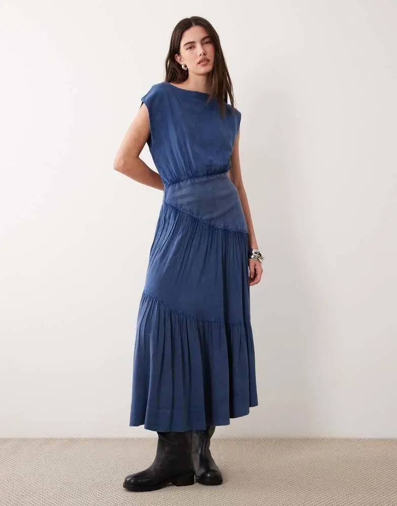 ASOS ASOS DESIGN sleeveless slash neck hybrid maxi dress in denim blue
