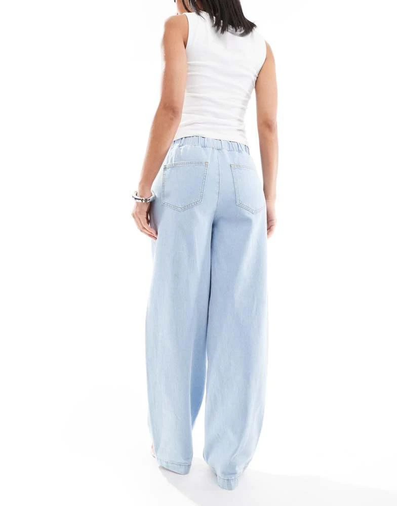 Miss Selfridge Miss Selfridge pull on elastic waist straight leg jeans in bleach wash 2