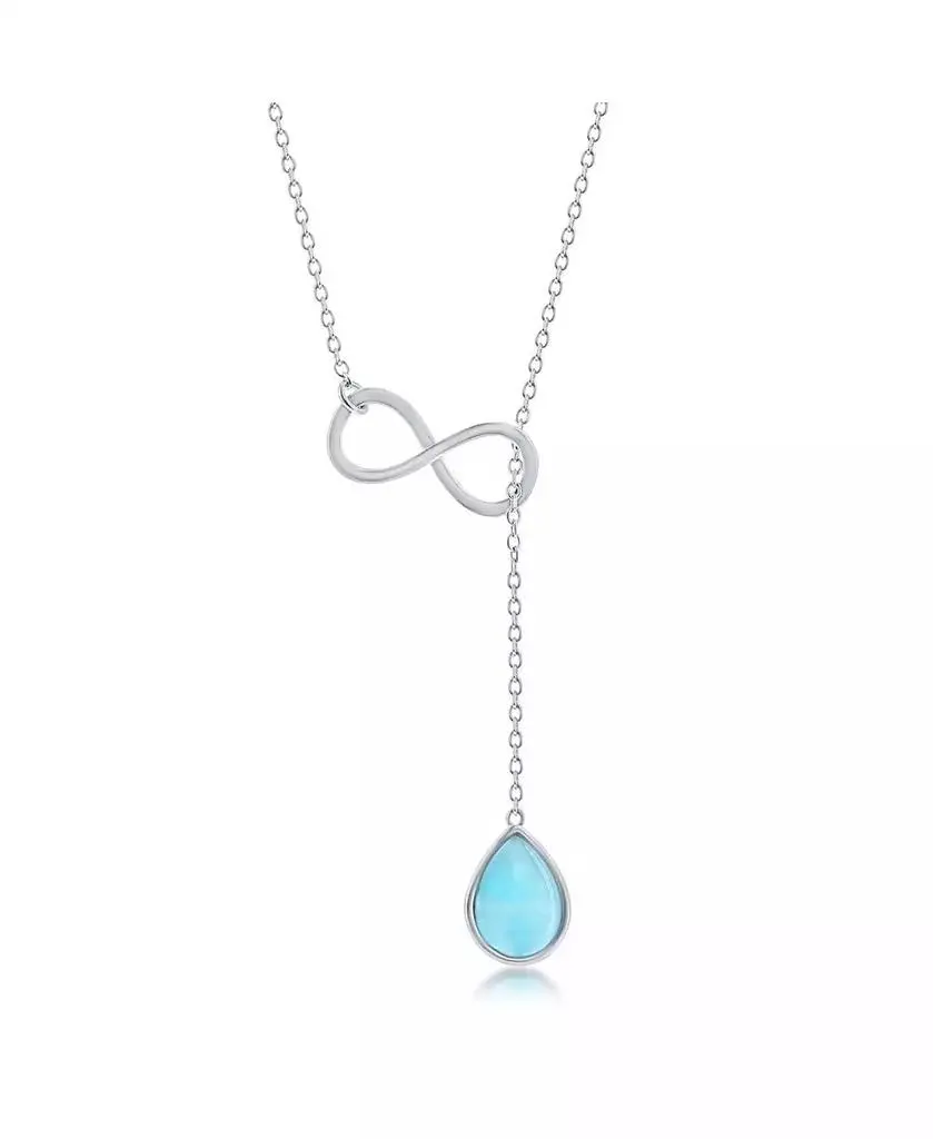 Caribbean Treasures Sterling Silver Pear-shaped Larimar Infinity Lariat Necklace