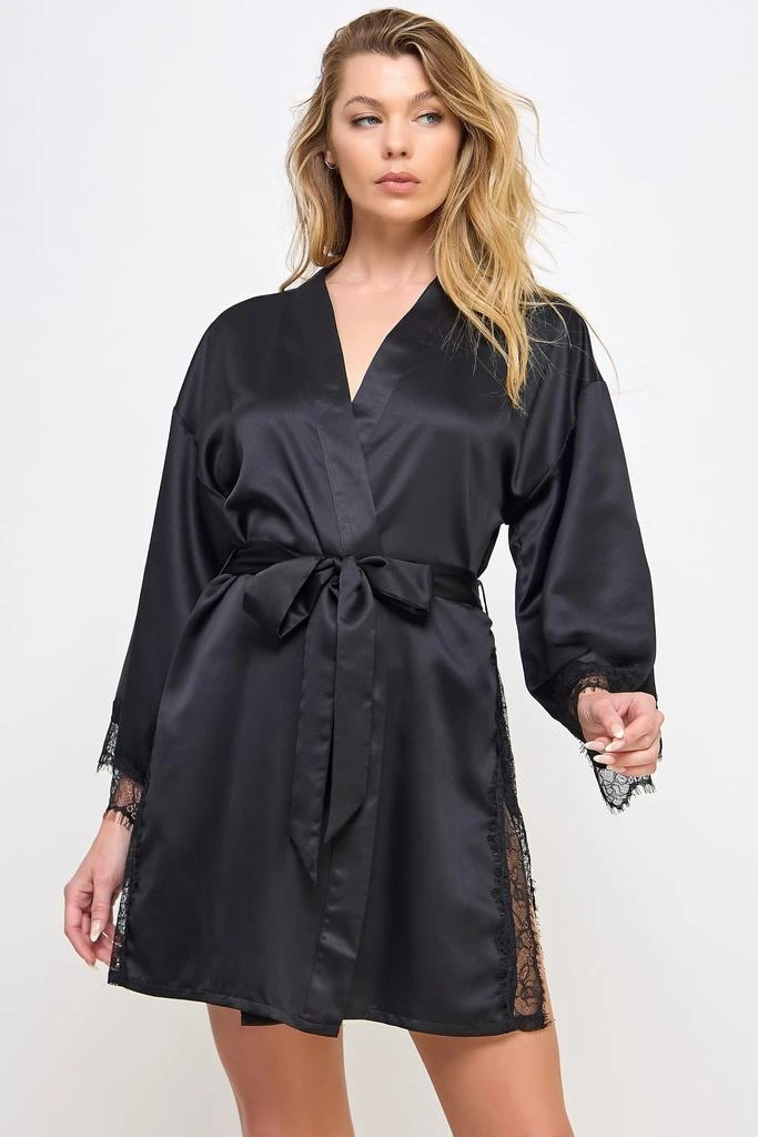 TRUEDAMES Elegant Satin Robe with Lace Side Slits