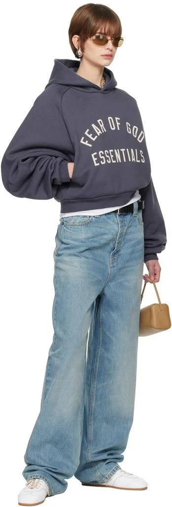 Essentials Navy Fleece Cropped Hoodie 5