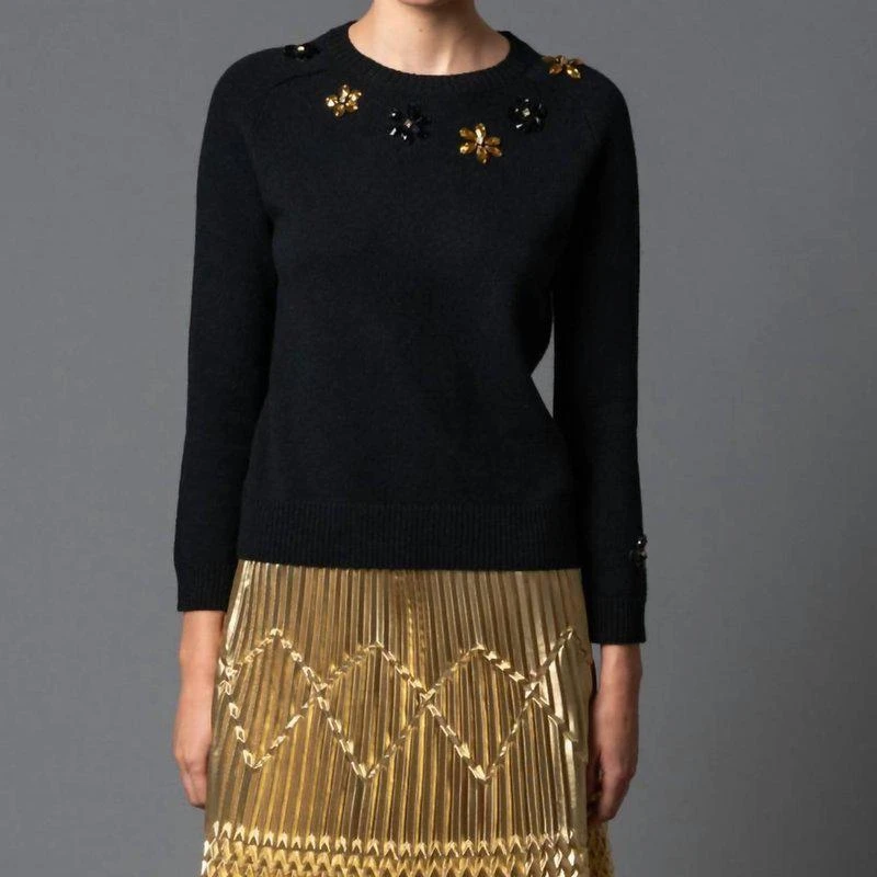 Le Superbe Dripping Daisy Sweater In Black 1