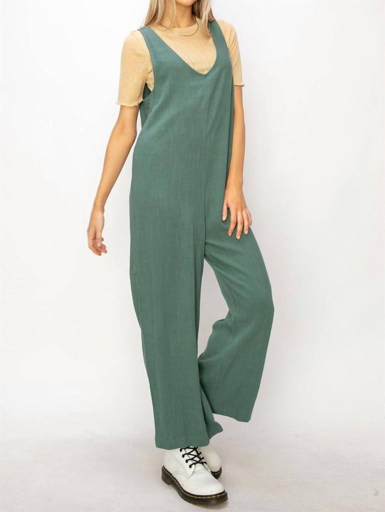 HYFVE Linen Luxury Jumpsuit In Moss Green