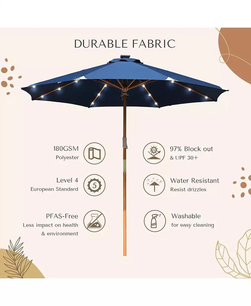 LAGarden Boho 32 LED 9Ft Wood Market Patio Umbrella with Solar Lights for Bar Hotel Resort Alfresco Dining Rooftop Restauran Navy Blue 5