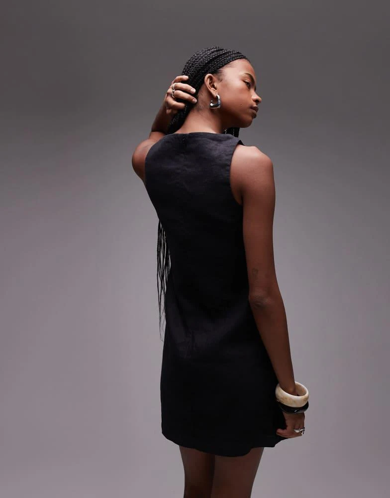 & Other Stories & Other Stories linen mini dress with boat neck in black 4