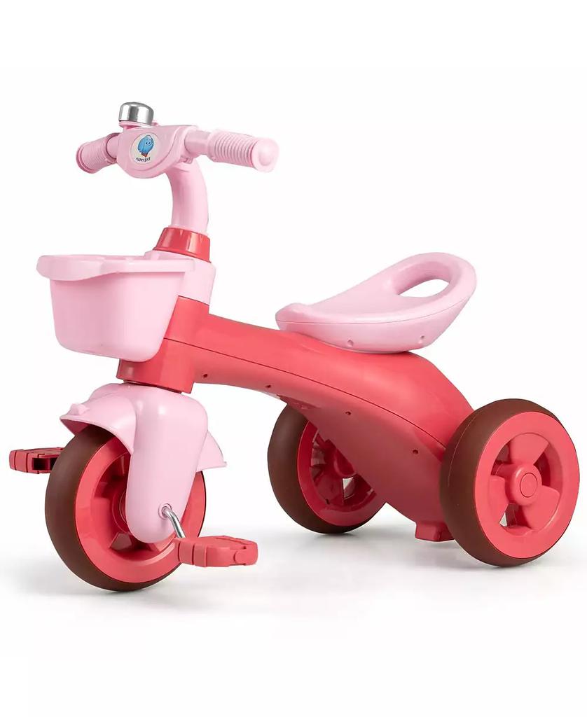 Mecale Toddler Tricycle with Limited Steering with Front Baskets and Bell-Pink