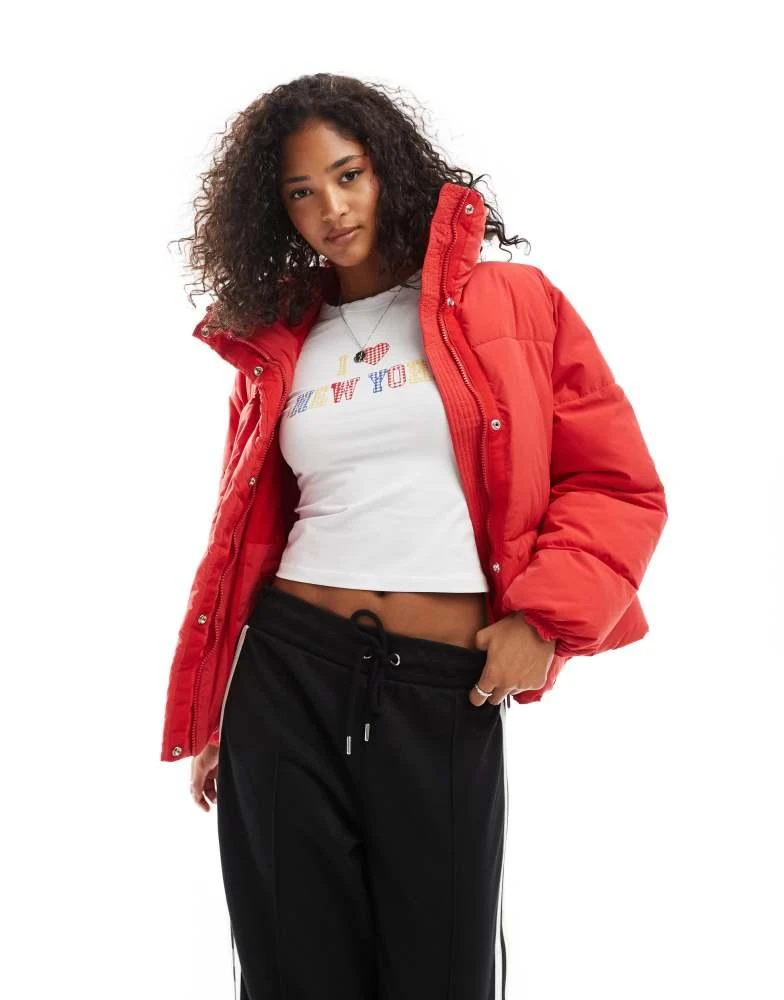 Pull&Bear Pull&Bear padded puffer jacket in deep red 1