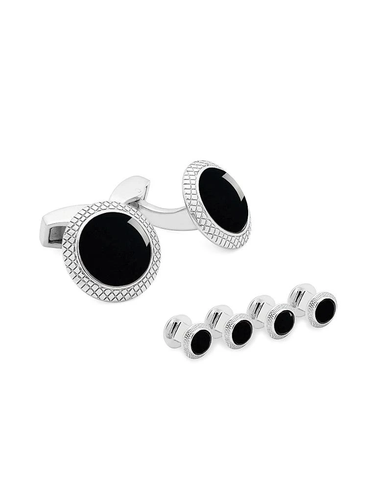 Tateossian Bullseye 6-Piece Onyx & Rhodium Stud & Cufflink Set 1