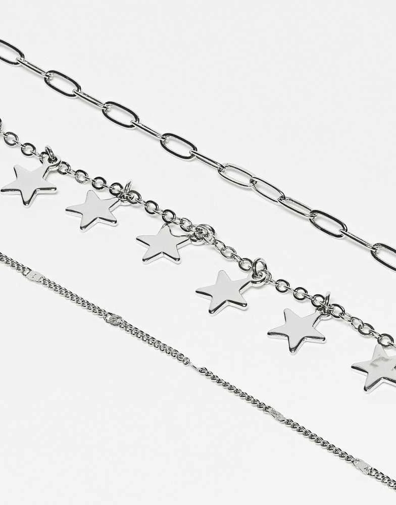 ASOS ASOS DESIGN pack of 3 anklet with star charms in silver tone 2