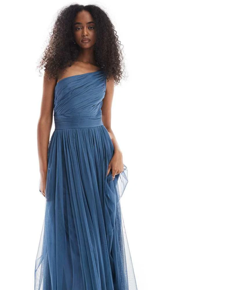 Lace & Beads Bridesmaid one shoulder maxi dress in deep blue  On Sale Now  with Up to 16% Off | Discover Exclusive Deals & Savings at BeyondStyle   Authentic Lace &