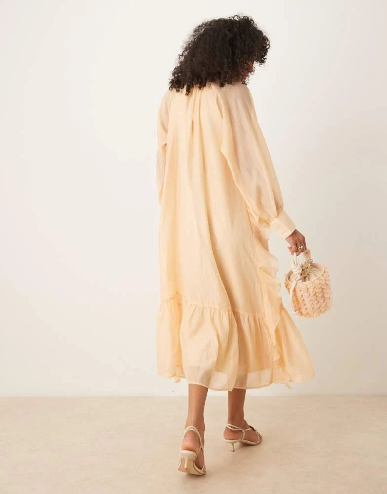 Ghospell Ghospell oversized frill midaxi dress in taupe 3