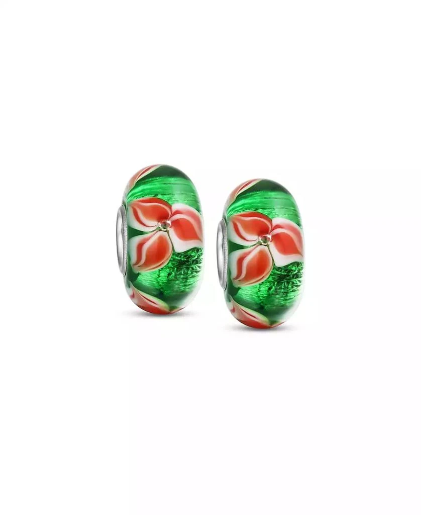 Bling Jewelry Set of 2 Red Green Murano Glass Christmas Charm Bead Sterling Silver for European Bracelets