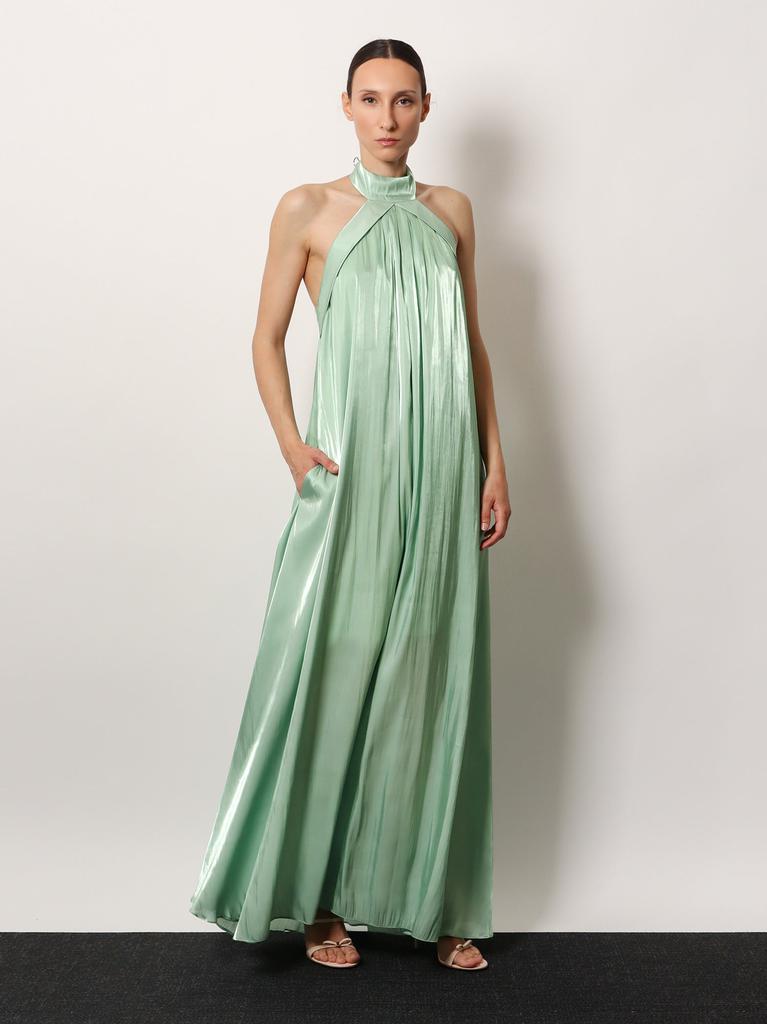 ACTUALEE Flared satin long dress