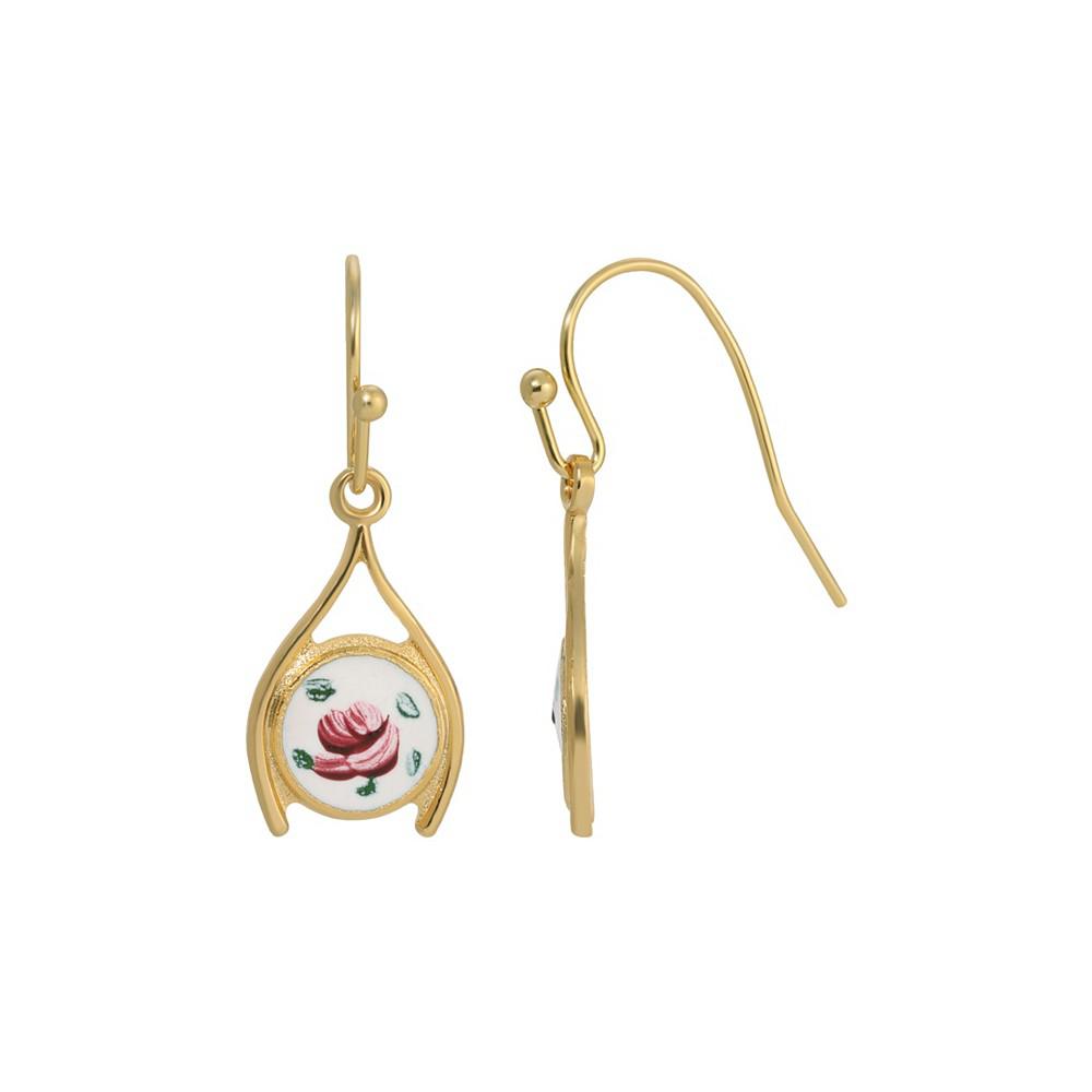 2028 Enamel Flower Wishbone Drop Earrings