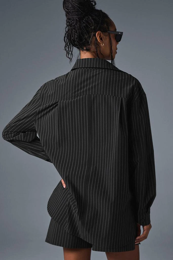 Alo Pinstripe Daylight Button Down Long Sleeve - Black/Titanium 2
