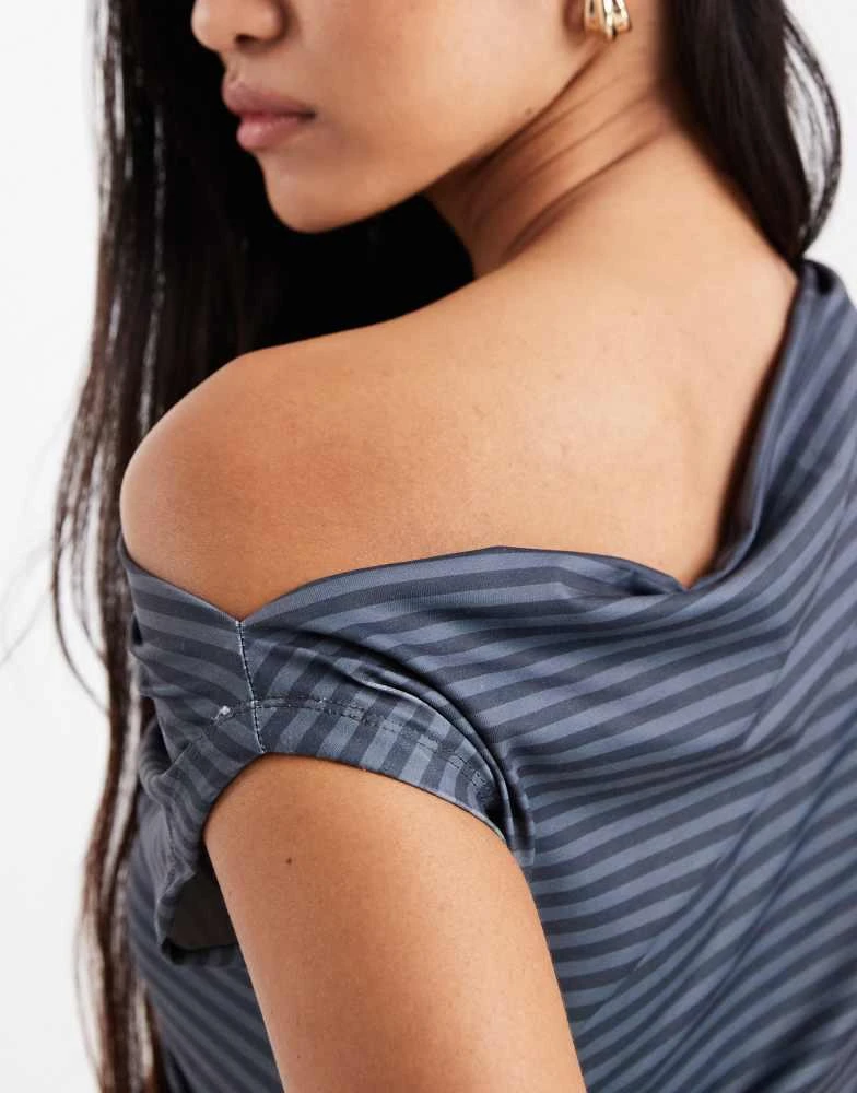 Cotton On Cotton On georgie off shoulder top in blue stripe 2