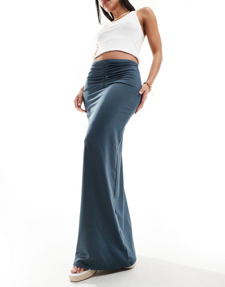 ONLY ONLY ruched front maxi skirt in dark grey