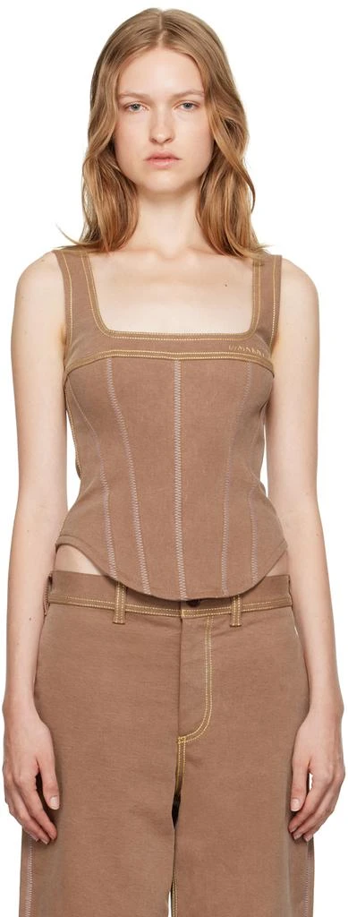 Marni Brown Contrast Stitching Denim Tank Top 1